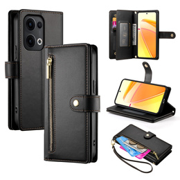 Etui z klapką do Oppo Reno 13 5G, Wallet Zipper Pocket, czarne