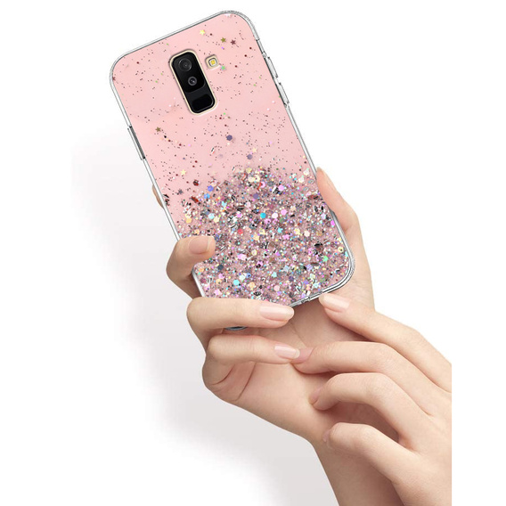 Etui do Samsung Galaxy A6 Plus 2018, Glittery, różowe