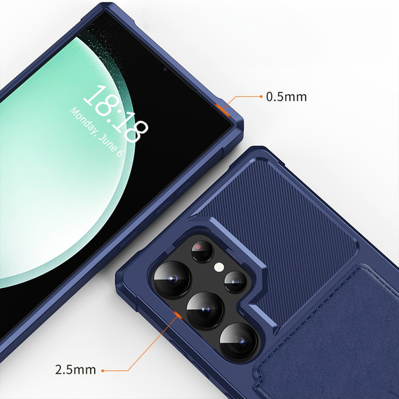 Etui do Samsung Galaxy S25 Ultra z kieszenią na karty, zapięciem na napę– niebieskie