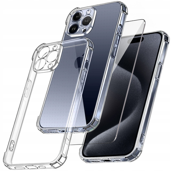 Etui do iPhone 15 Pro, Anti-Shock, przezroczyste + Szkło 9H