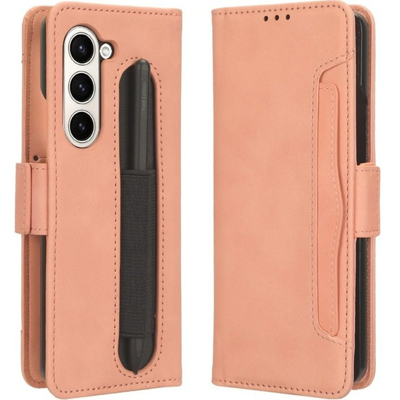 Etui z klapką do Samsung Galaxy Z Fold 5 5G, Card Slot, różowe