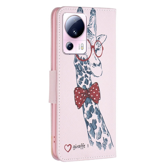 Etui z klapką do Xiaomi 13 Lite, Wallet, Giraffe różowe