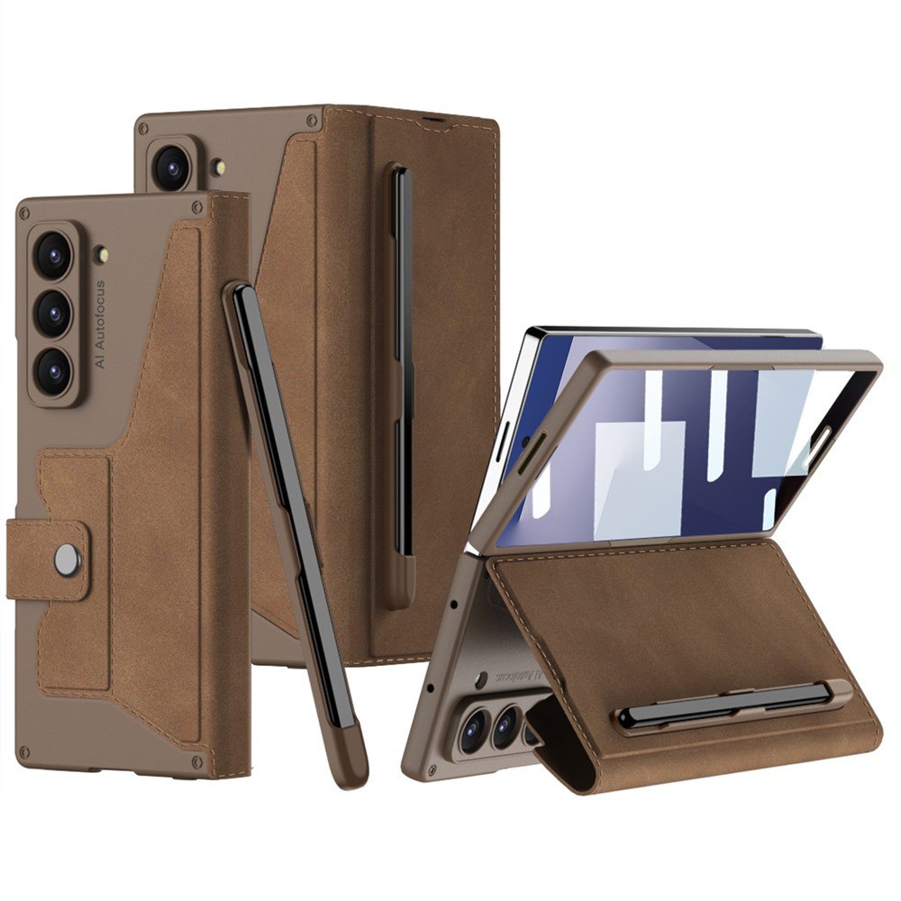 Etui portfelowe do Samsung Galaxy Z Fold 7 5G w kolorze brązowym z funkcją klapki i rysika