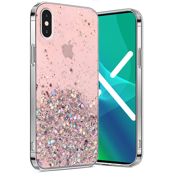 Etui do iPhone X/XS, Glittery, różowe