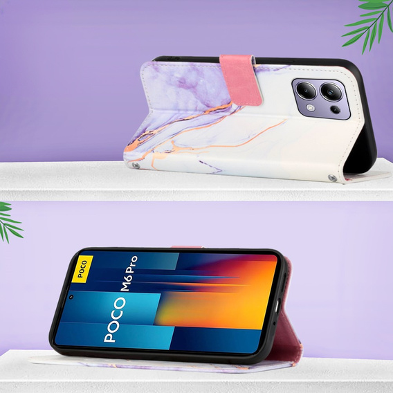 Etui z klapką do Xiaomi Redmi Note 13 Pro 4G / Xiaomi Redmi Note 14S / Xiaomi Poco M6 Pro 4G, Wallet, Marble fioletowe