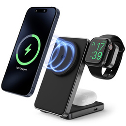Składana Ładowarka indukcyjna Qi2 3w1 15W do iPhone/Apple Watch/AirPods 1/2/AirPods Pro, czarna