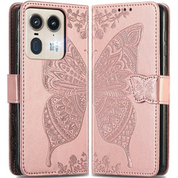 Etui z klapką do Motorola Edge 50 Ultra, Butterfly, różowe rose gold