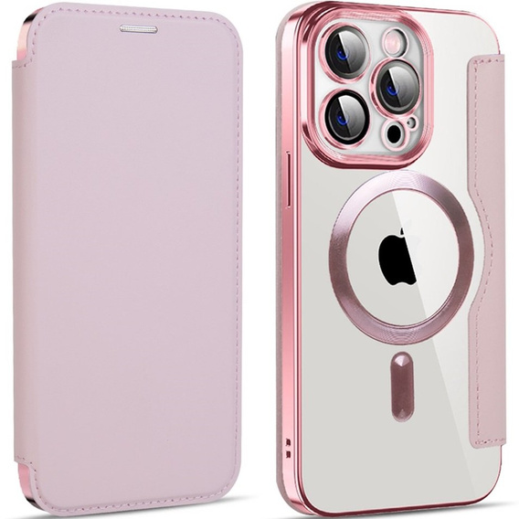 Etui z klapką do iPhone 14 Pro, RFID Wallet MagSafe z ochroną aparatu, różowe