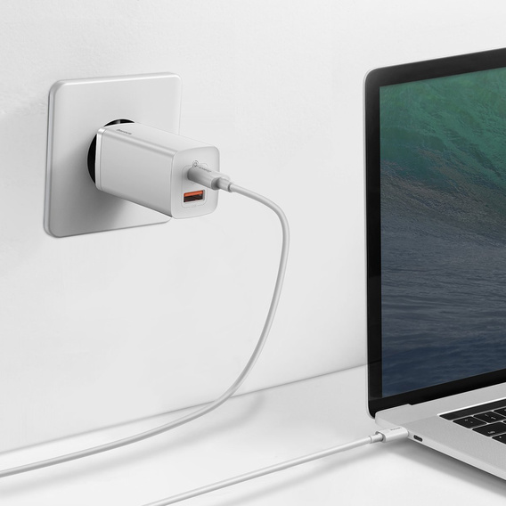 Ładowarka sieciowa Baseus GaN2 Lite, USB + USB-C, 65W - biała