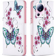 Etui z klapką do Xiaomi 13 Lite, Wallet, Butterflies & Flowers białe