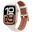 Skórzany Pasek z Klamrą Rose Gold do Apple Watch 1/2/3/4/5/6/7/8/9/10/11/SE 38/40/41/42mm – Biały
