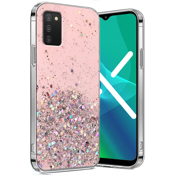 Etui do Samsung Galaxy A03s, Glittery, różowe