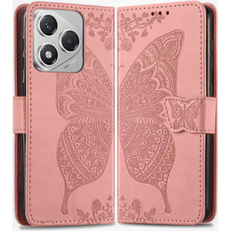 Etui z klapką do Honor 400 Lite, Butterfly, różowe rose gold