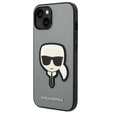 Etui Karl Lagerfeld do iPhone 14, Saffiano Karl's Head Patch, srebrne