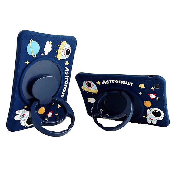 Etui silikonowe dla dzieci do Samsung Galaxy Tab S6 Lite 10.4" 2020/2022/2024, z paskiem, Pancerne, Astronauta, Granatowe