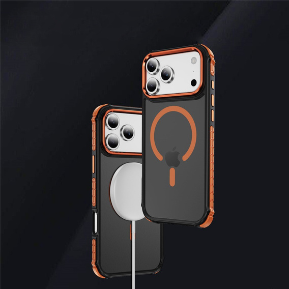 Etui pancerne do iPhone 17 Pro Max, Matt Case, do MagSafe, matowe z pomarańczową ramką