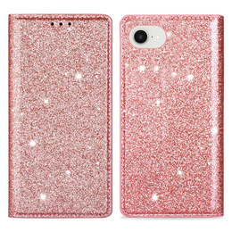 Etui z klapką do iPhone 16E, Card Slot Glittery, różowe