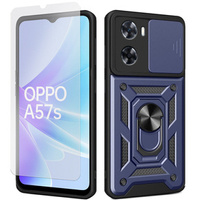 Zestaw Etui pancerne do Oppo A57s, CamShield Slide, niebieskie + szkło