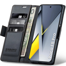 Etui do Xiaomi Poco F8 Pro, ERBORD Glossy Litchi, portfel z klapką, czarne