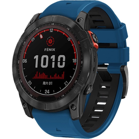 Pasek Silikonowy do Garmin Fenix 5X/6X/7X, Niebieski / Czarny