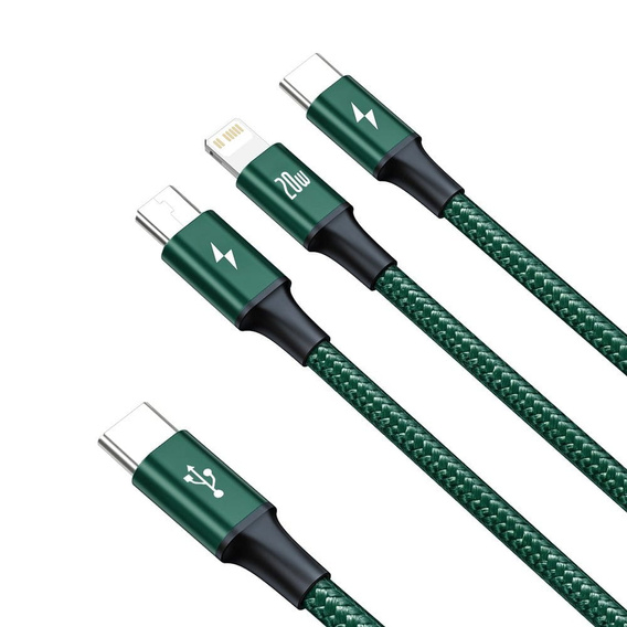 Baseus Rapid Series 3‑w‑1 kabel 20 W 1,5 m – zielony