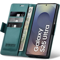 Etui do Samsung Galaxy S25 Ultra, ERBORD Glossy Litchi, portfel z klapką, zielone