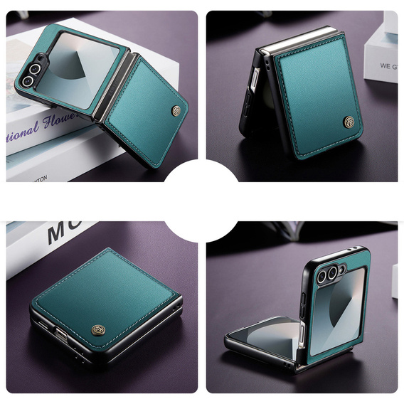 Etui do Samsung Galaxy Z Flip7, CASEME Litchi Leather, zielone
