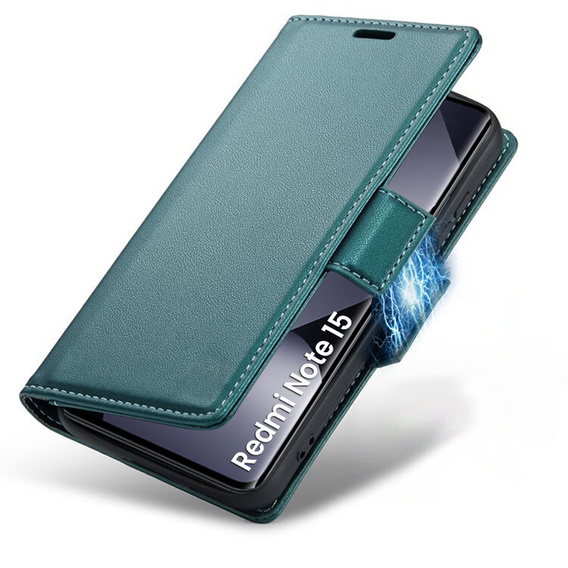 Etui do Xiaomi Redmi Note 15 5G / Poco M8 5G, ERBORD Glossy Litchi, portfel z klapką, zielone