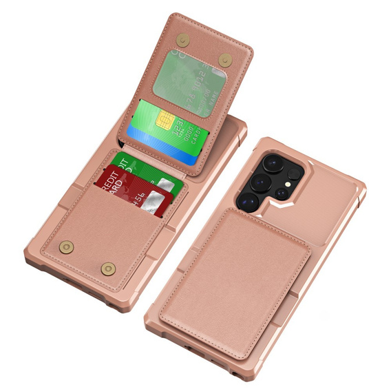 Etui do Samsung Galaxy S25 Ultra, Card Holder Kickstand, różowe