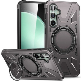 Etui do Samsung Galaxy S23 FE, pancerne z podstawką i blaszką do uchwytu, szare