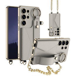 Etui GKK do Samsung Galaxy S25 Ultra z podstawką, kieszenią na karty i paskiem – titanium grey