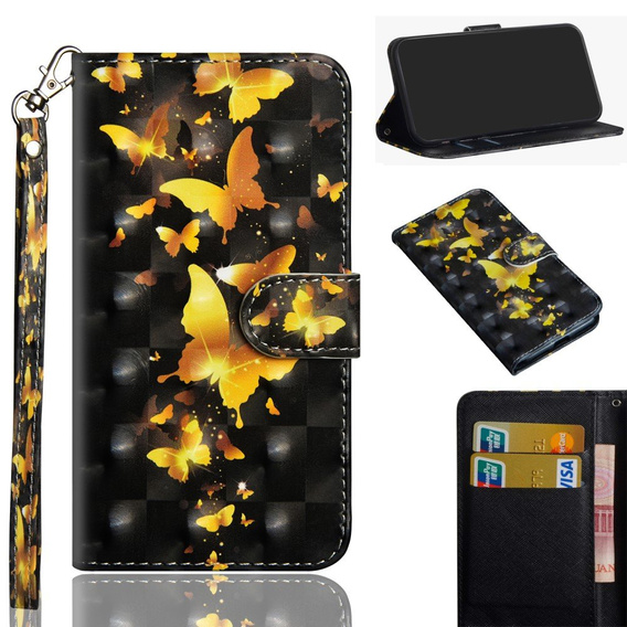 Etui Wallet do Samsung Galaxy S20 FE, Light Spots Decor, Gold Butterflies