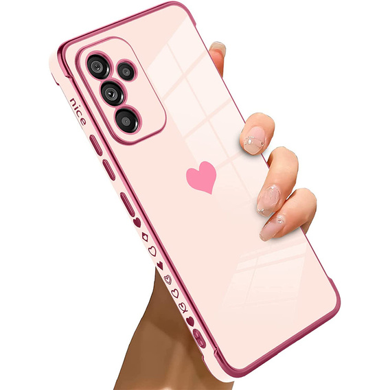 Zestaw Etui do Samsung Galaxy A14 4G/5G, Electro heart, Różowe rose gold + szkło