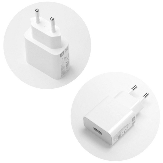 Zestaw Xiaomi Oryginalna Ładowarka Sieciowa MDY-09-EW, 1x USB-A, 2A, White (bulk) + Kabel