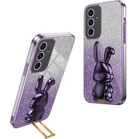 Etui do Samsung Galaxy A54 5G, Glitter Rabbit, z wysuwaną podstawką, fioletowe