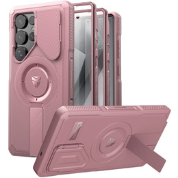 Etui pancerne do Samsung Galaxy S25 Ultra, Dexnor CamProtect MagSafe, różowe (Dwie ramki)