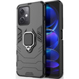 Zestaw Etui do Xiaomi Redmi Note 12 5G / POCO X5 5G, pancerne KickStand z ringiem, czarne + szkło