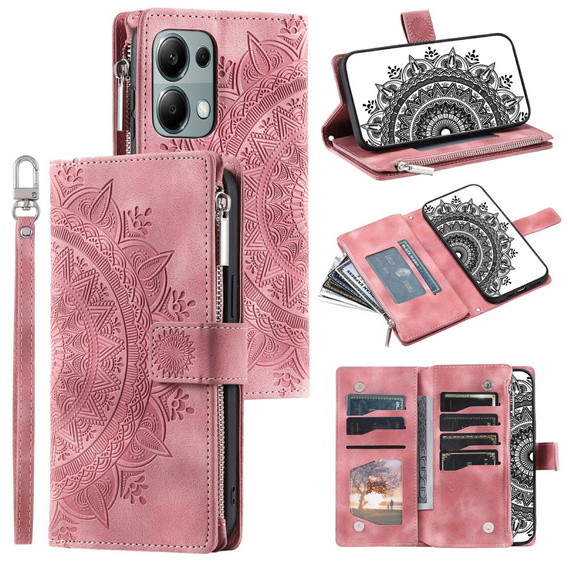 Etui z klapką do Xiaomi Redmi Note 13 Pro 4G / Xiaomi Redmi Note 14S / Xiaomi Poco M6 Pro 4G, Mandala, różowe rose gold