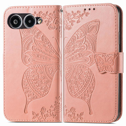 Etui z klapką do T Phone 3 5G, Butterfly, różowe rose gold