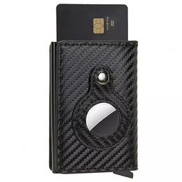 Skórzany portfel z miejscem na Apple AirTag, z ochroną RFID, carbon, czarny