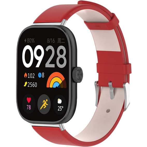 Pasek Skórzany do Xiaomi Redmi Watch 4 / Xiaomi Smart Band 8 Pro / Xiaomi Smart Band 9 Pro, Czerwony