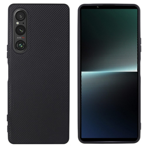 Etui skórzane do Sony Xperia 1 V, Obudowa leather hybrid, Carbon Case, Czarne