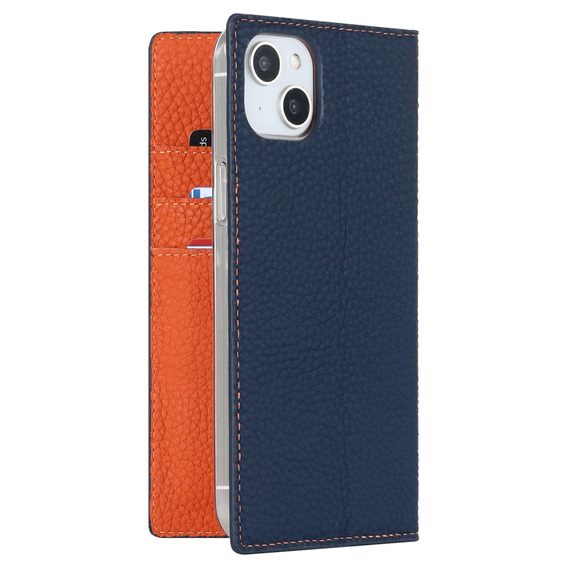 Etui z klapką do iPhone 14 Plus, Litchi Skin Grain, granatowe