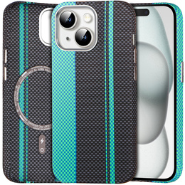 Etui do iPhone 15, Carbon Fiber MagSafe, czarne / niebieskie