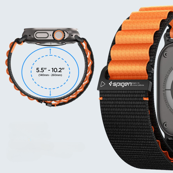 Pasek Spigen WBF1 Band do Apple Watch 1/2/3/4/5/6/7/8/9/10/11/SE/Ultra 1/2/3 42/44/45/46/49mm – Czarny / Pomarańczowy