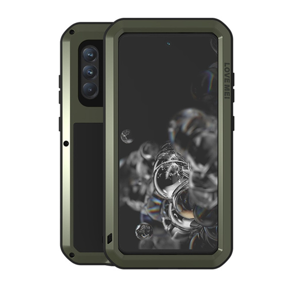 Etui Love Mei do Samsung Galaxy S21 FE, pancerne ze szkłem, zielone