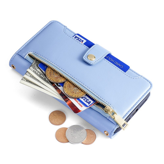 Etui z klapką do Realme 12, Wallet Zipper Pocket, niebieskie