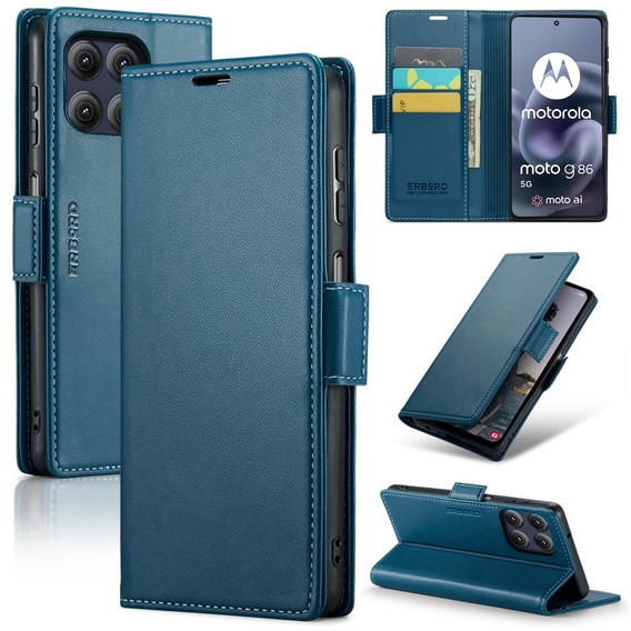 Niebieskie etui ERBORD Glossy Litchi do Motorola Moto G86 5G z błyszczącym wykończeniem