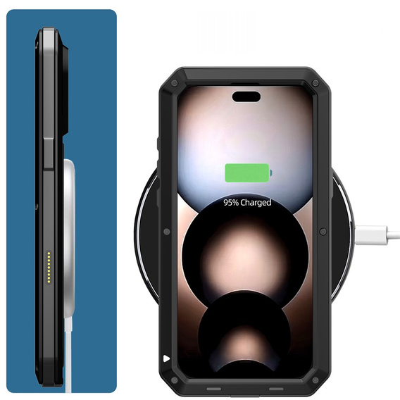 Etui do iPhone 17 Pro, pancerne, z wbudowanym szkłem, czarne