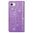 Etui z klapką do iPhone 16E, Card Slot Glittery, fioletowe